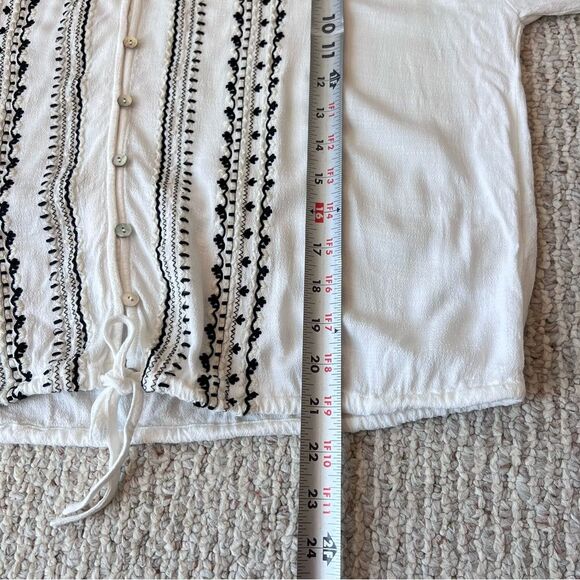 Lovestitch Bohemian Embroidered Tie Front Button Down Blouse - Picture 11 of 12